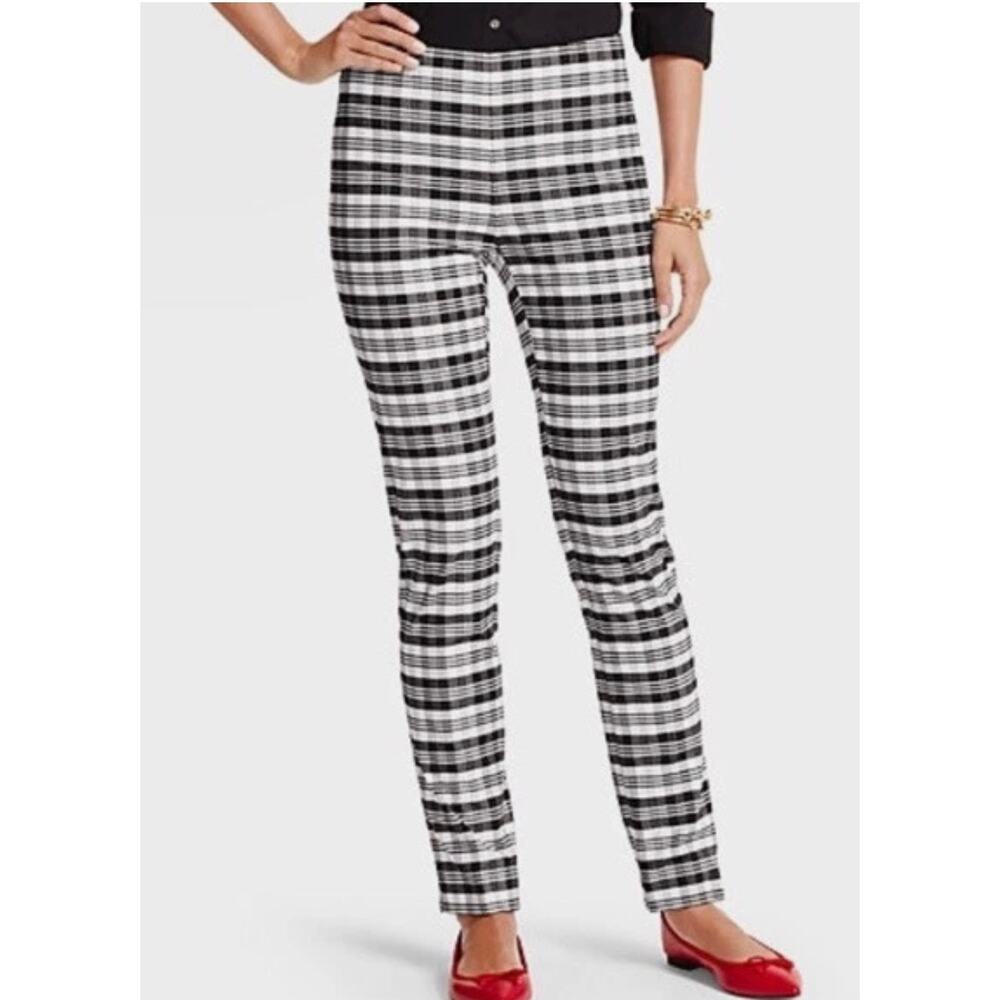 Talbots Womens 12 Black White Sutton Plaid Tailored Flat Front Ankle Pants